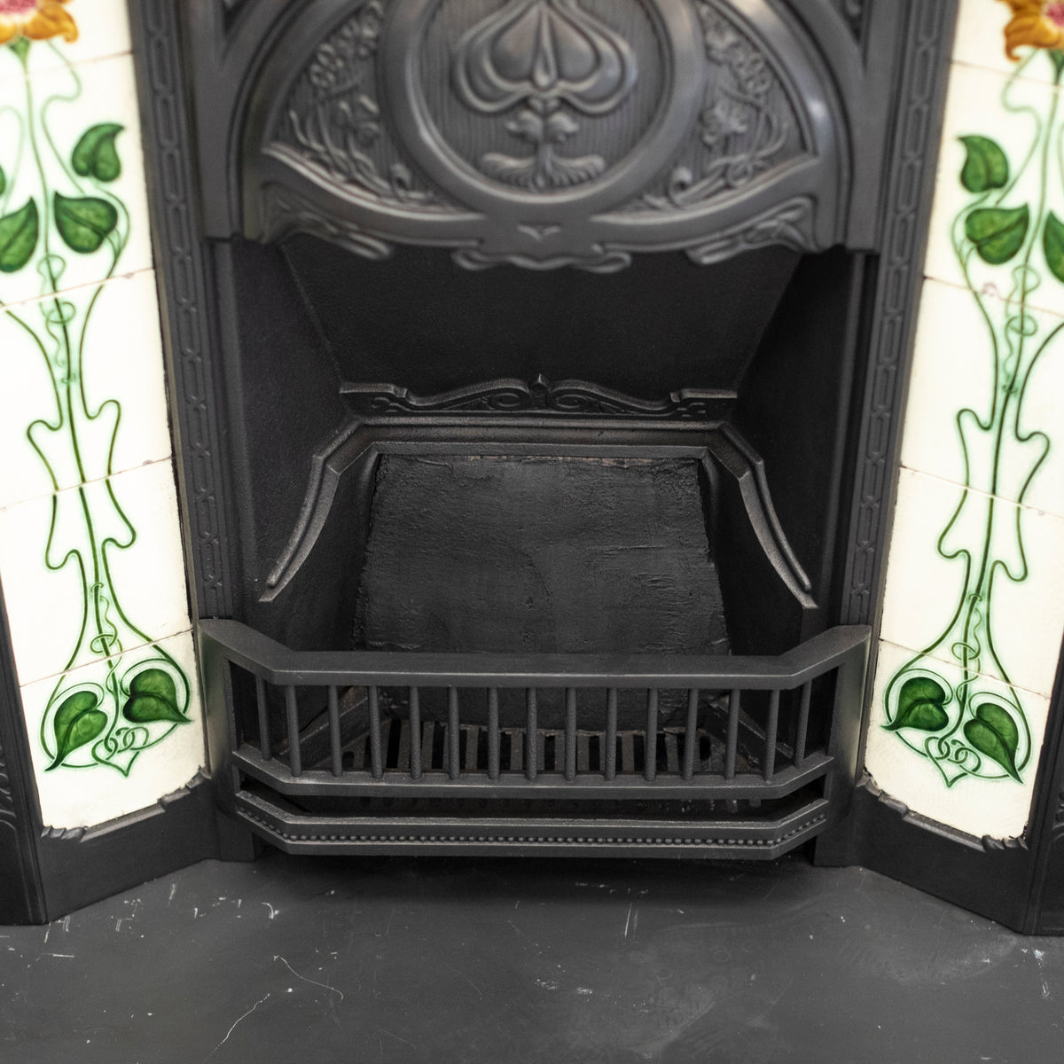 Antique Art Nouveau Cast Iron Fireplace Insert with Tiles | The Architectural Forum