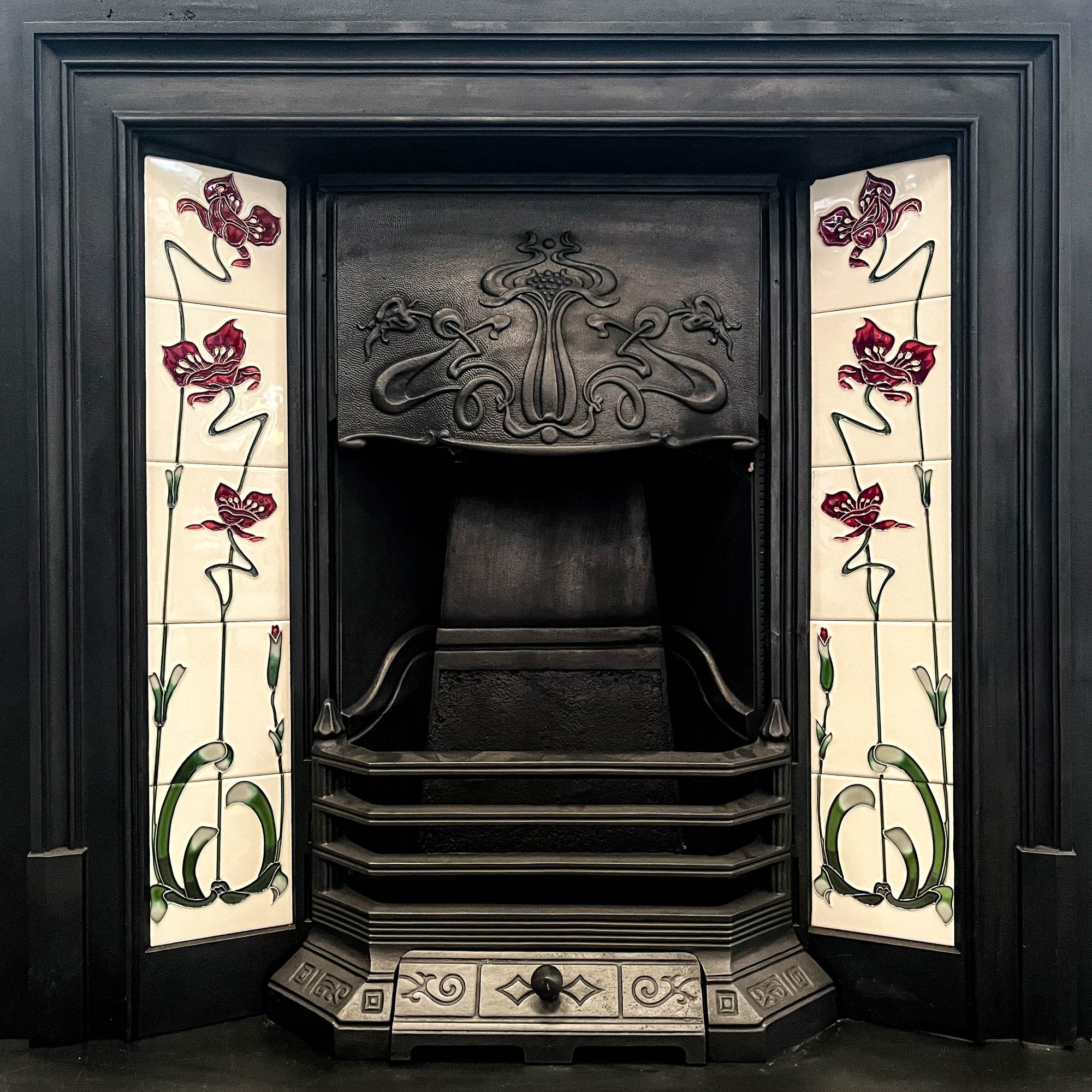 Antique Art Nouveau Cast Iron Tiled Combination Fireplace | The Architectural Forum