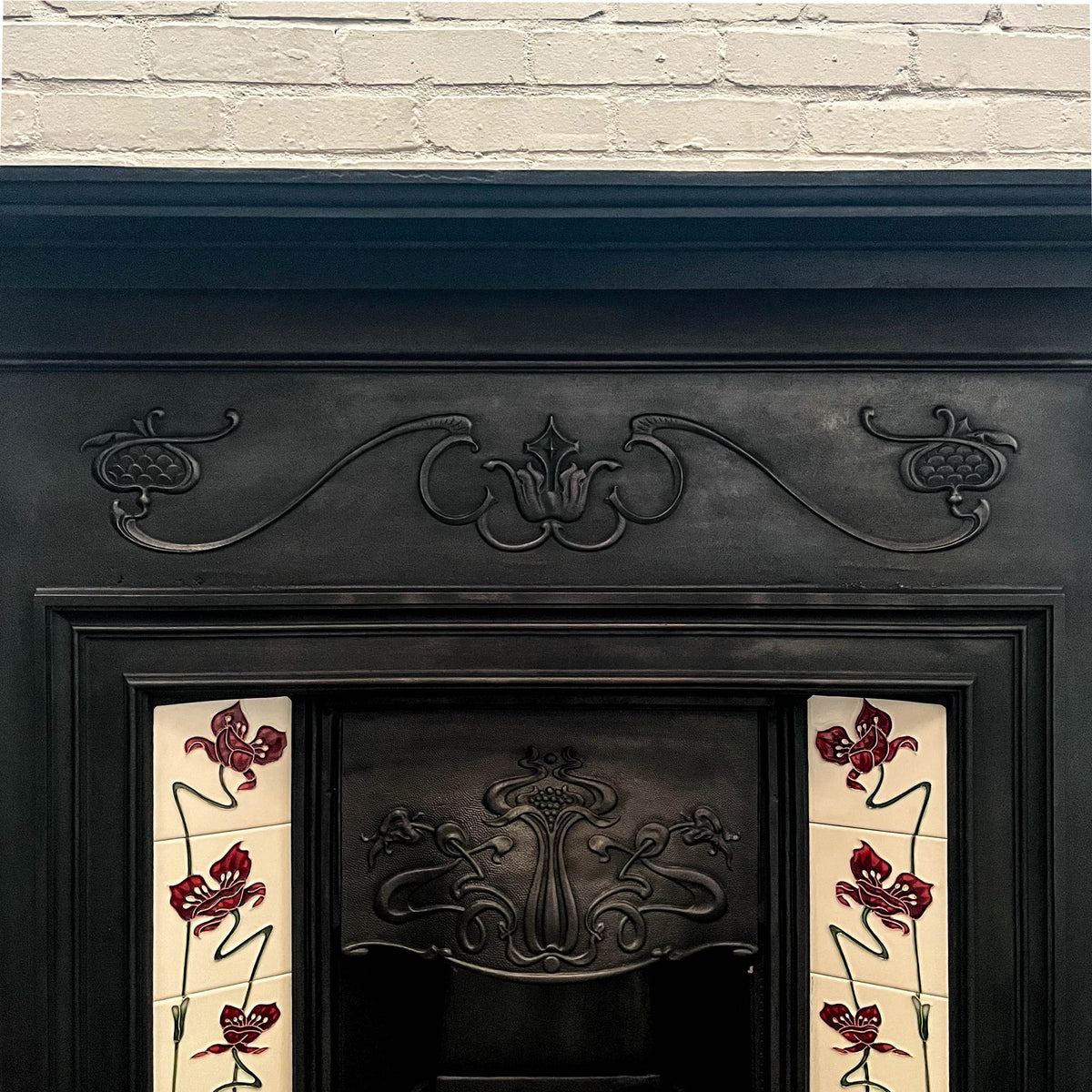Antique Art Nouveau Cast Iron Tiled Combination Fireplace | The Architectural Forum