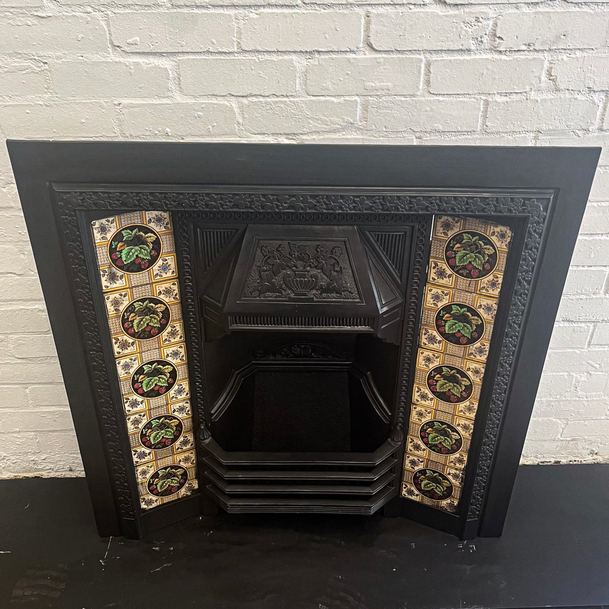 Antique Victorian Cast Iron Floral Tiled Fireplace Insert | The Architectural Forum
