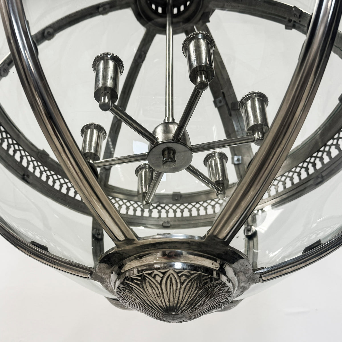 Antique Polished Steel Sphere Globe Pendant Light | The Architectural Forum