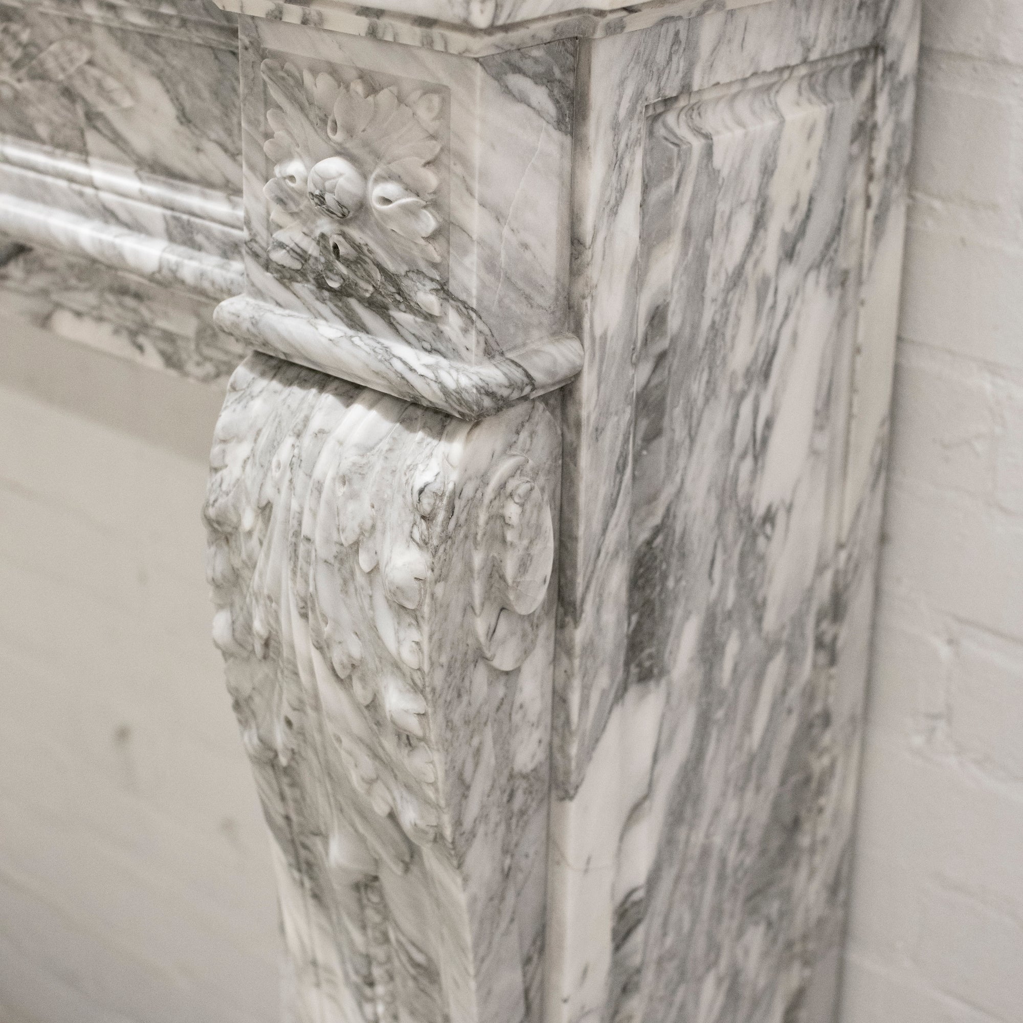 Louis XVI Style Italian Marble Fireplace in Arabescato Marble | The Architectural Forum