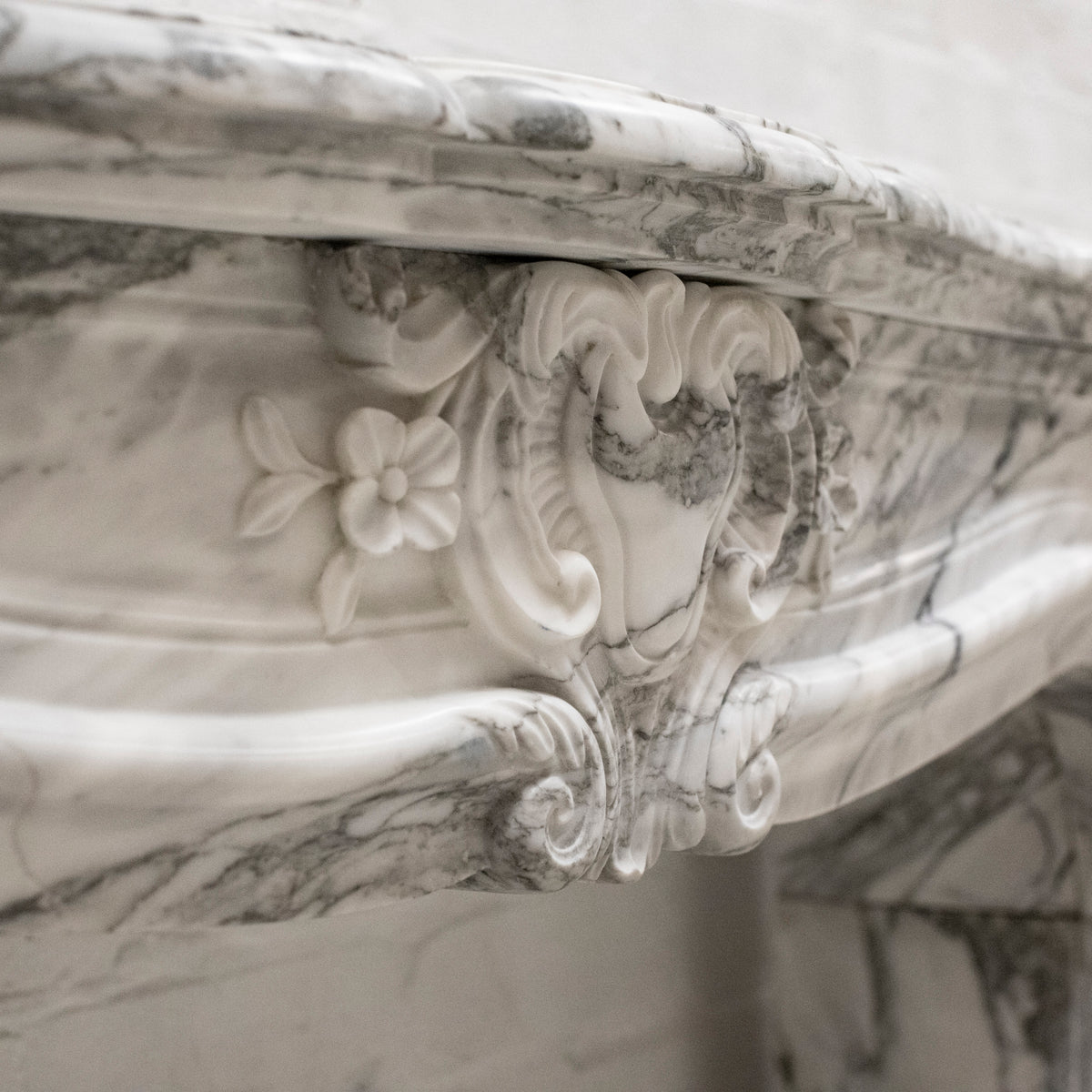 Reclaimed French Fireplace Surround in Arabescato Marble | The Architectural Forum