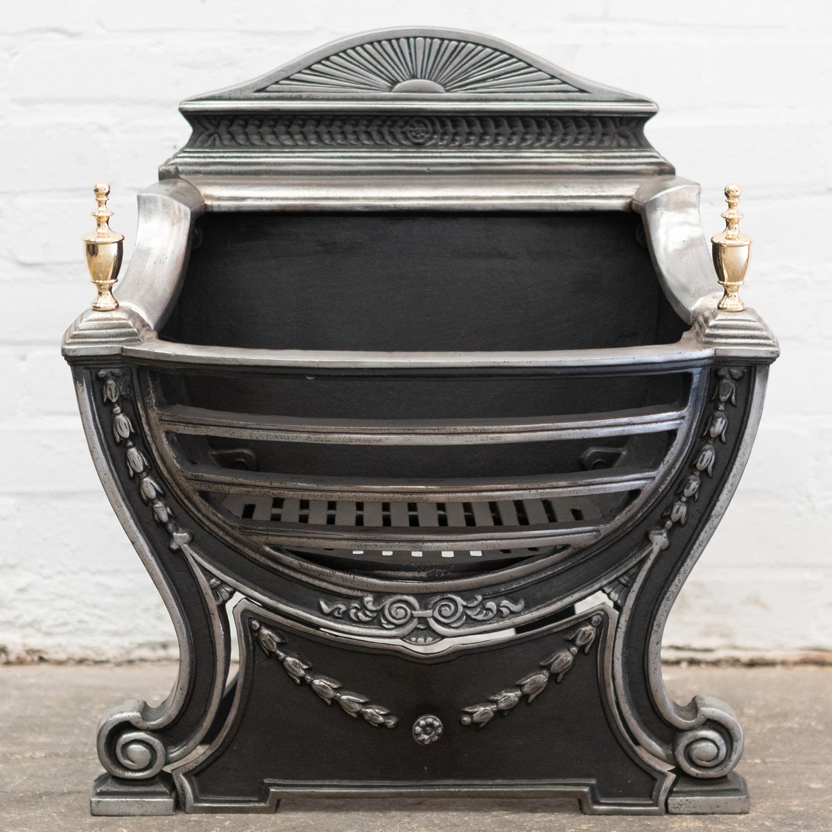 Reclaimed Victorian Style Cast Iron Fire Basket with Brass Finials | The Architectural Forum