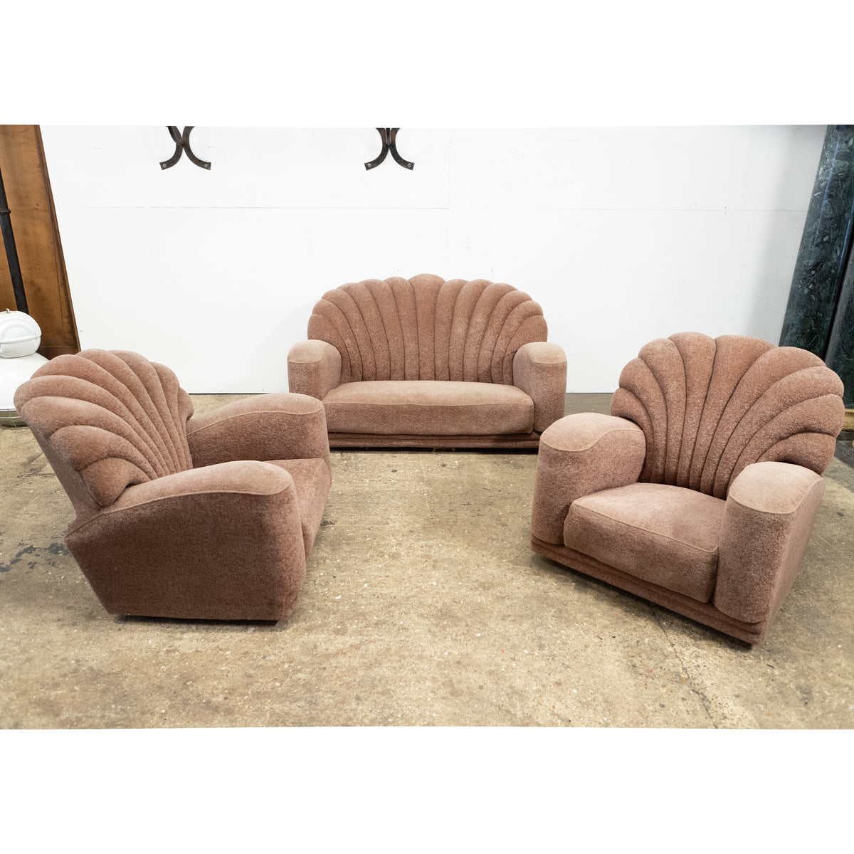 Art Deco 3 Piece Suite Shell-Back Sofa &amp; Armchairs | The Architectural Forum