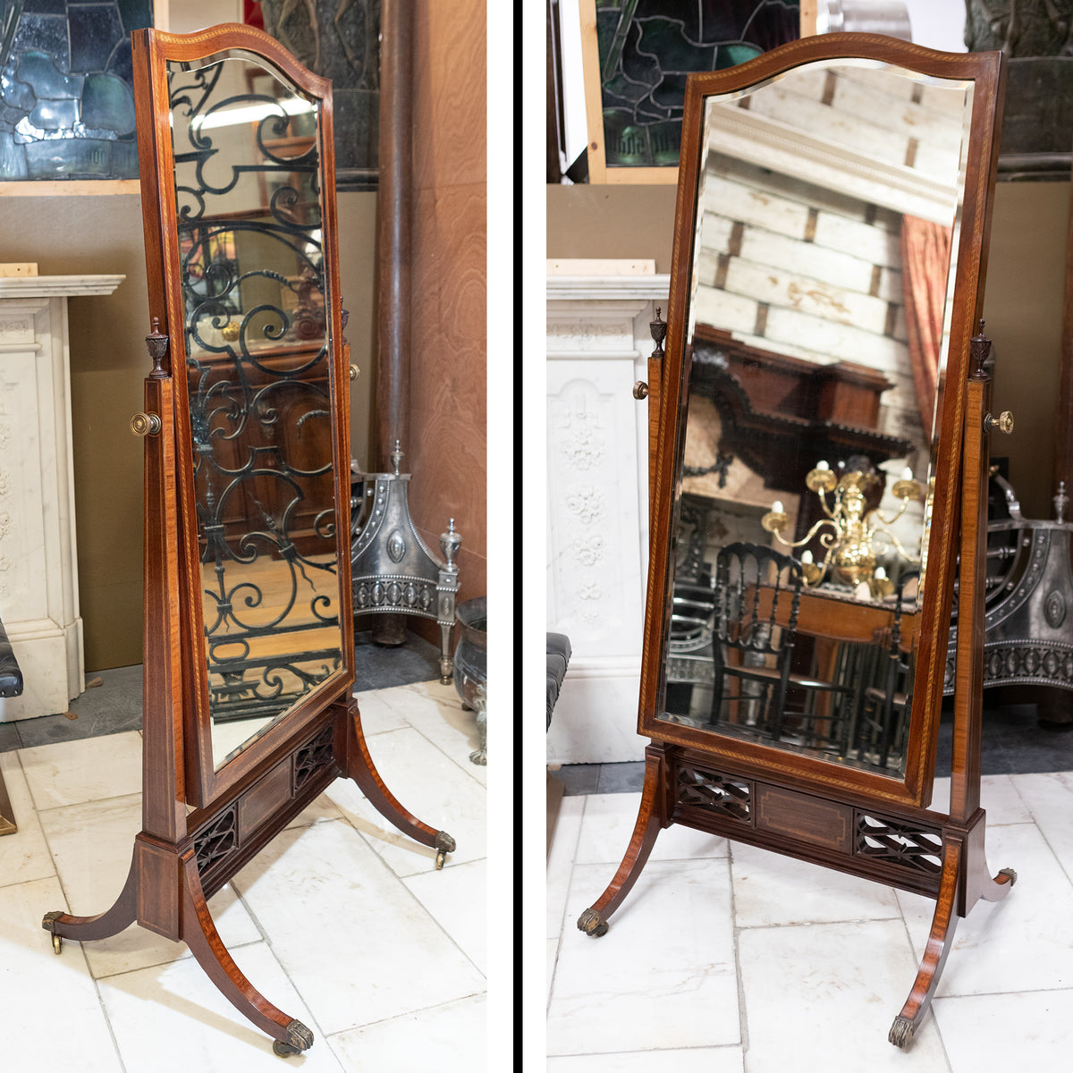 Antique Full Length Inlaid Mahogany Cheval Mirror | The Architectural Forum