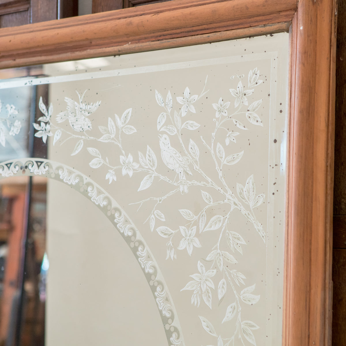 Large Antique Victorian Etched Mirror with Wooden Frame | The Architectural Forum