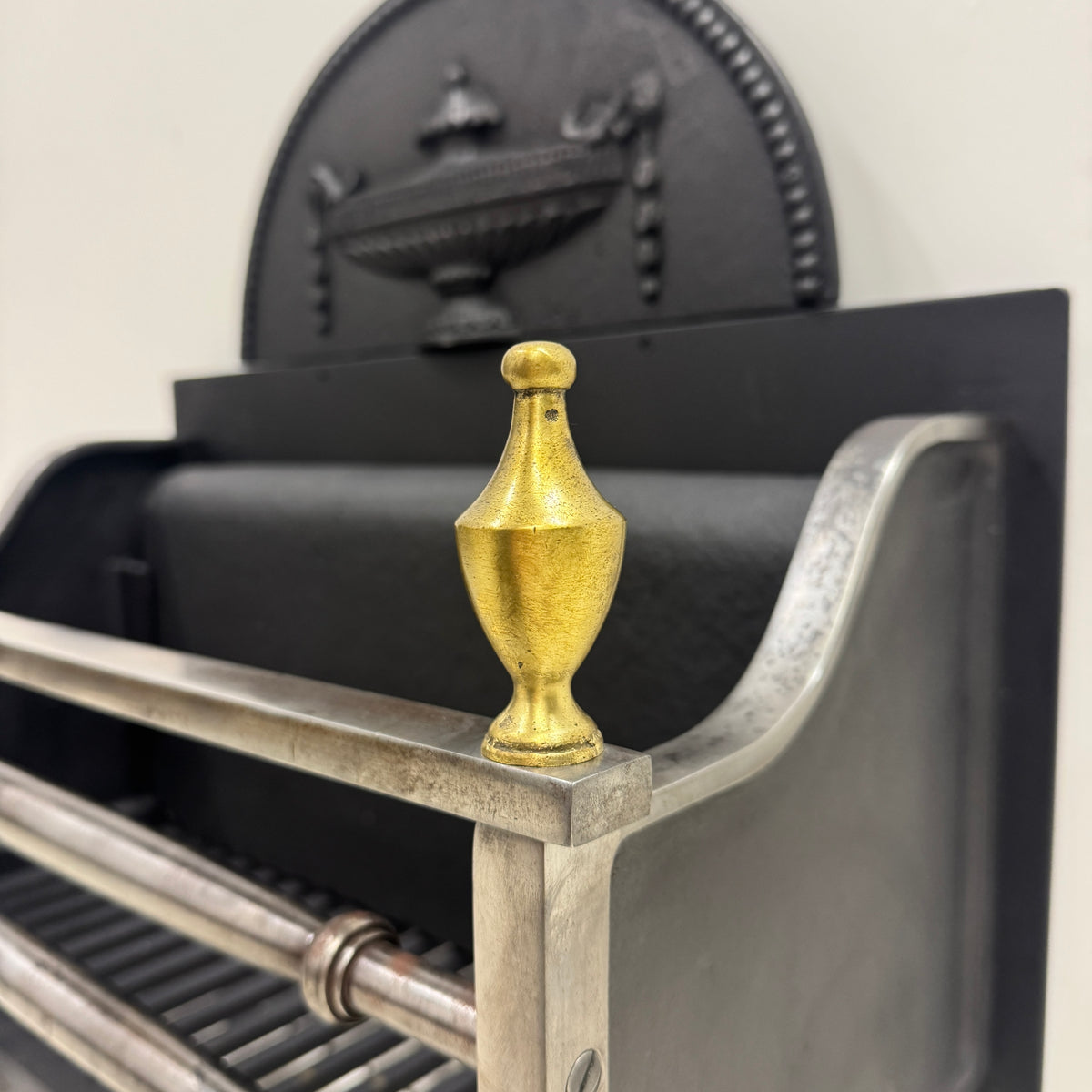 Regency-Style Reclaimed Fire Basket With Brass Finials