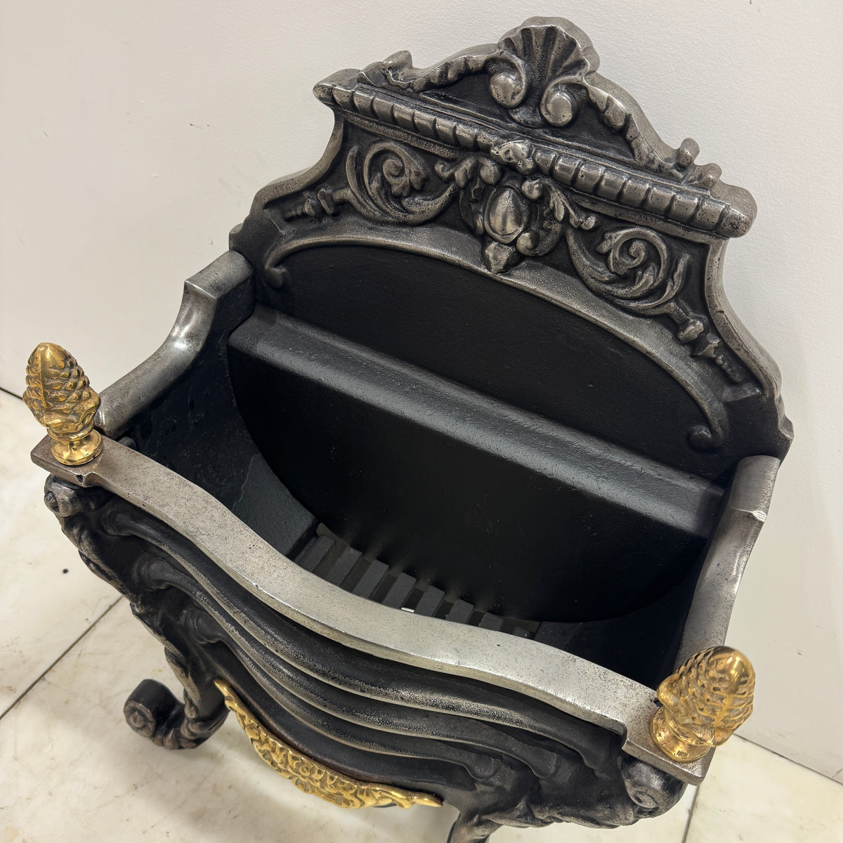 Reclaimed Cast Iron Fire Basket With Brass Finials | The Architectural Forum