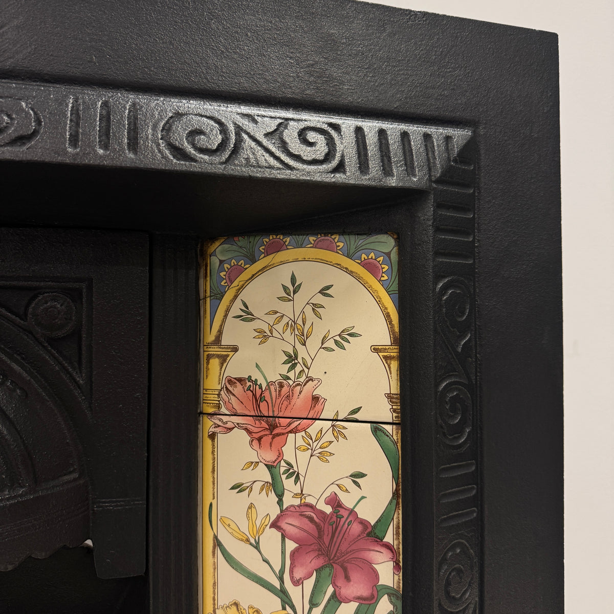 Victorian Cast Iron Tiled Fireplace Insert with Floral Panels | The Architectural Forum