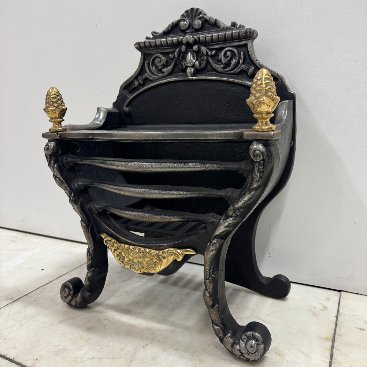 Reclaimed Cast Iron Fire Basket With Brass Finials | The Architectural Forum