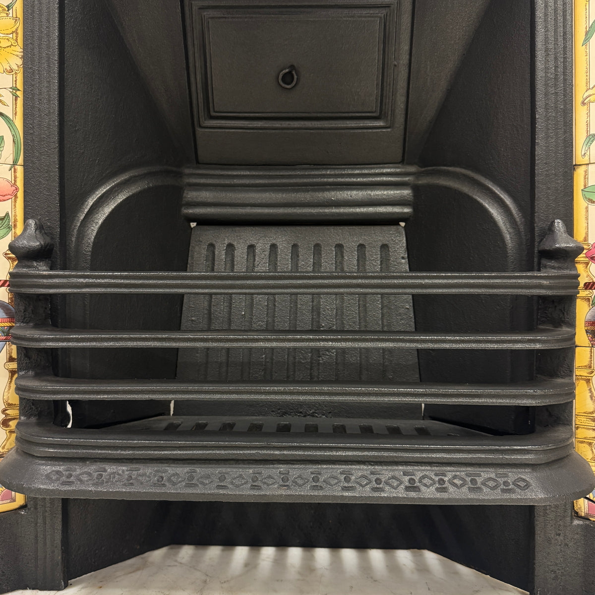Victorian Cast Iron Tiled Fireplace Insert with Floral Panels | The Architectural Forum