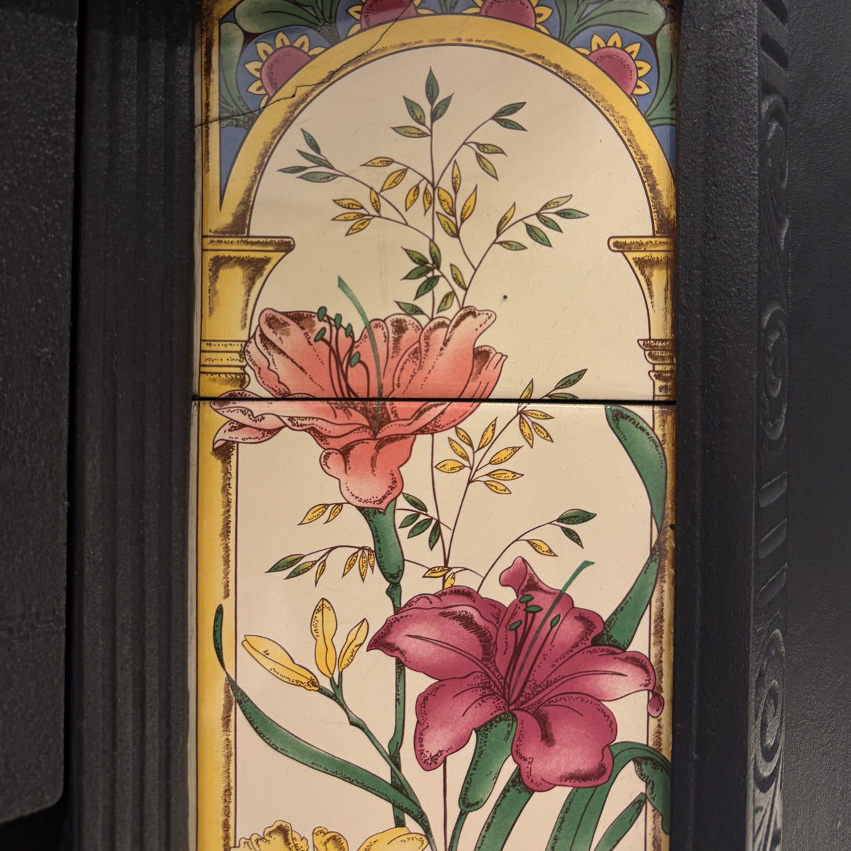 Victorian Cast Iron Tiled Fireplace Insert with Floral Panels | The Architectural Forum