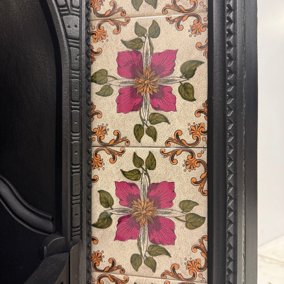 Victorian Cast Iron Tiled Fireplace Insert with Floral Panels | The Architectural Forum