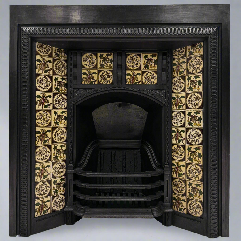 Antique Victorian Cast Iron Floral Tiled Fireplace Insert | The Architectural Forum
