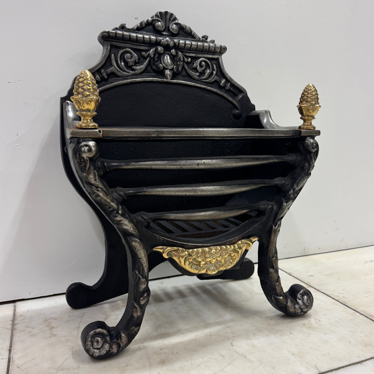 Reclaimed Cast Iron Fire Basket With Brass Finials | The Architectural Forum