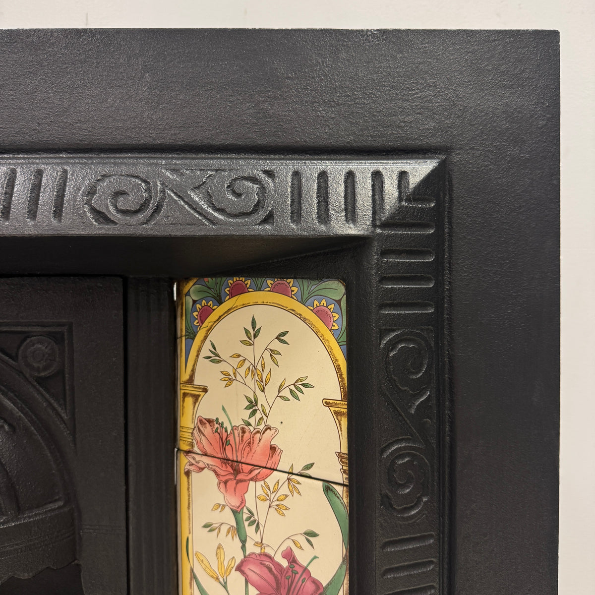 Victorian Cast Iron Tiled Fireplace Insert with Floral Panels | The Architectural Forum