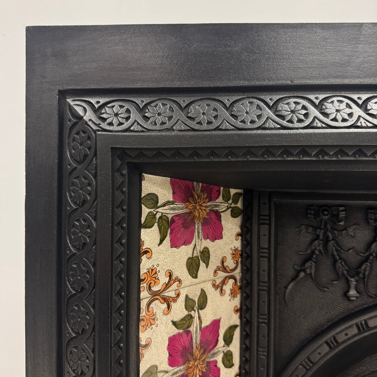 Victorian Cast Iron Tiled Fireplace Insert with Floral Panels | The Architectural Forum