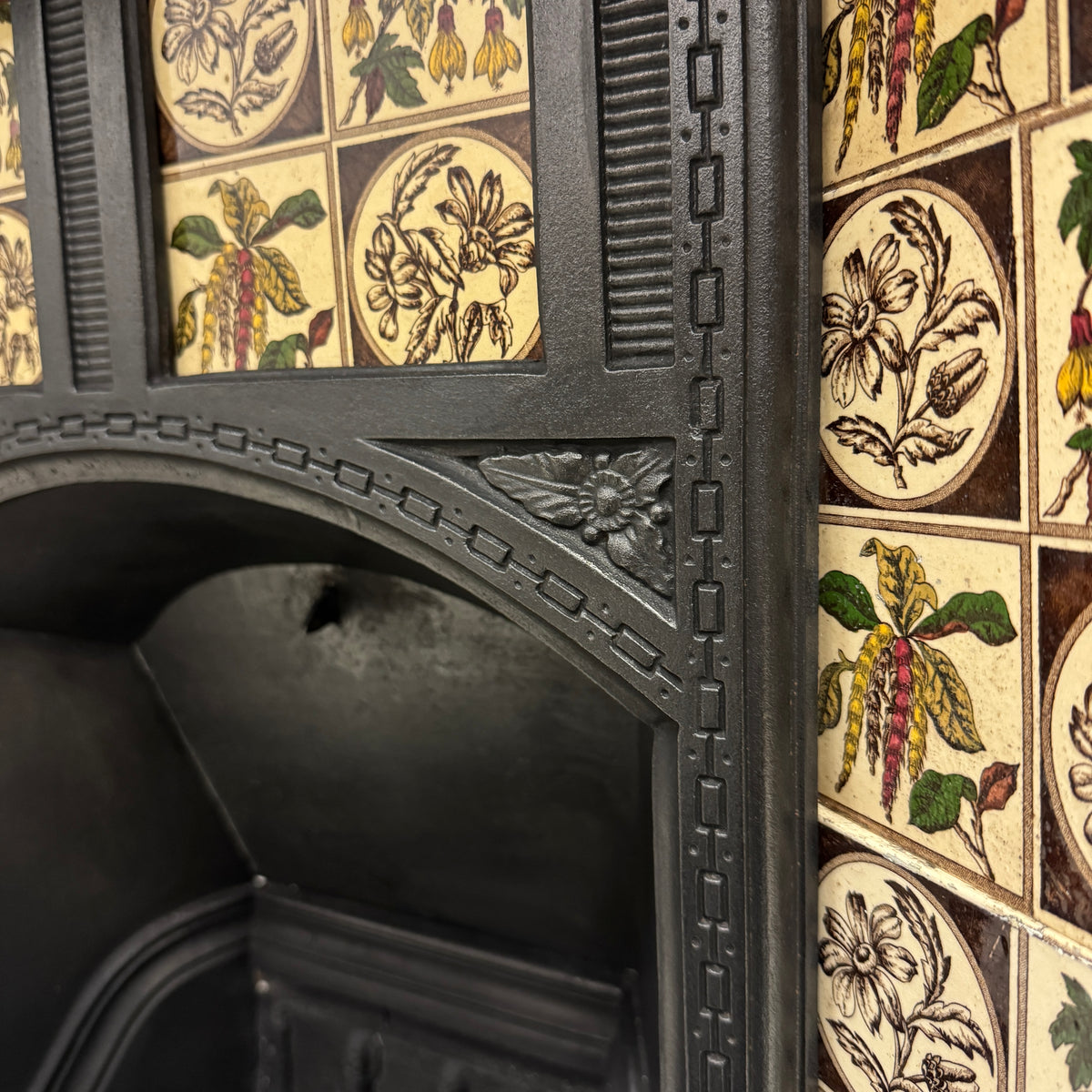 Antique Victorian Cast Iron Floral Tiled Fireplace Insert | The Architectural Forum