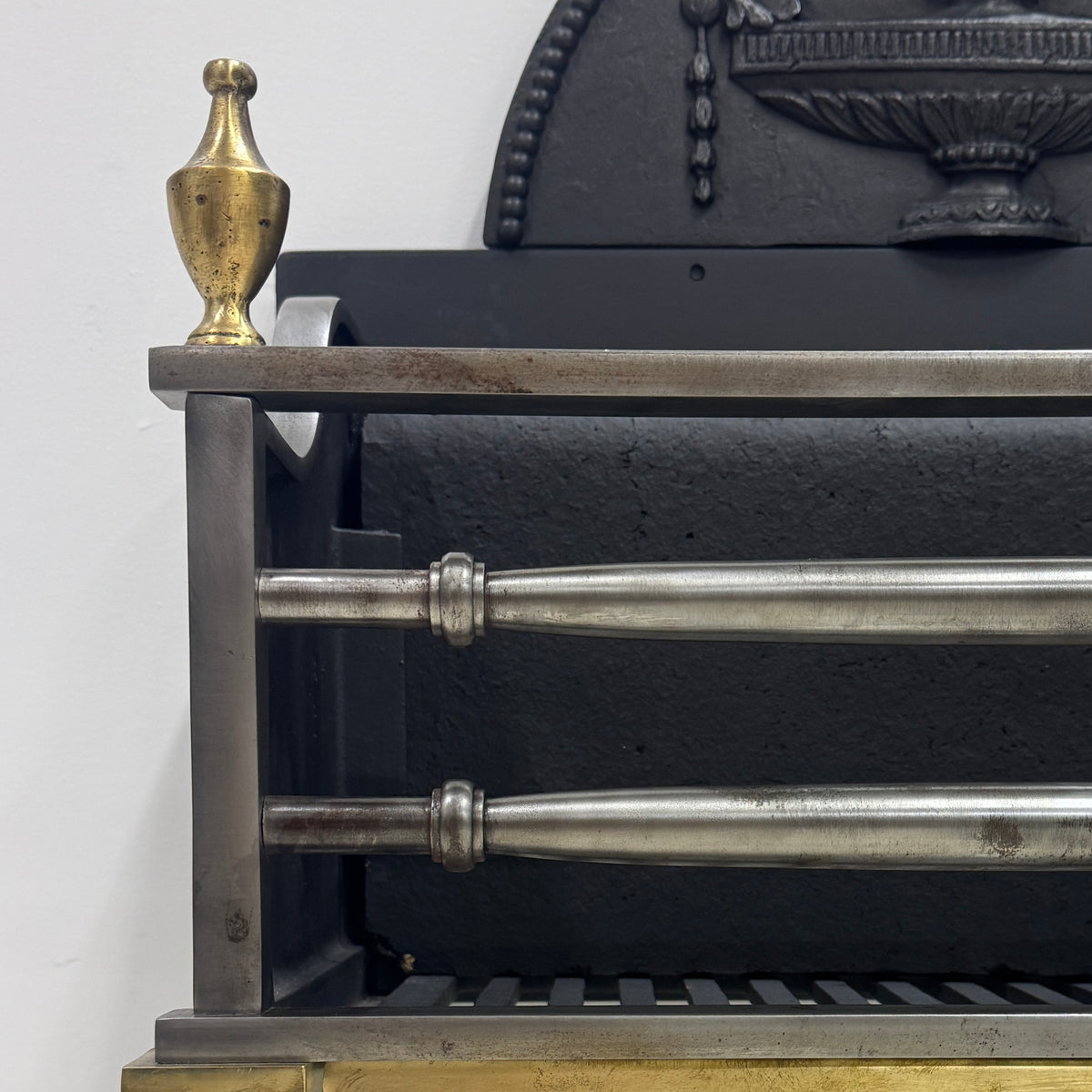 Regency-Style Reclaimed Fire Basket With Brass Finials