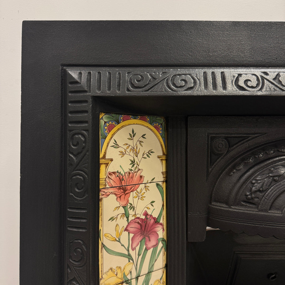 Victorian Cast Iron Tiled Fireplace Insert with Floral Panels | The Architectural Forum