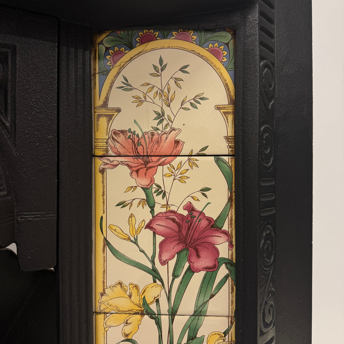 Victorian Cast Iron Tiled Fireplace Insert with Floral Panels | The Architectural Forum