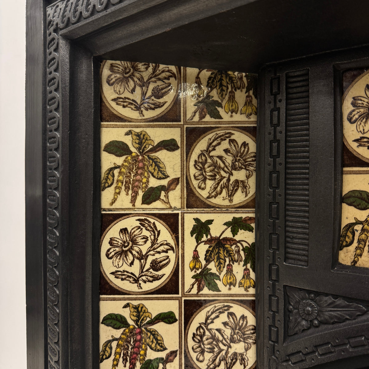 Antique Victorian Cast Iron Floral Tiled Fireplace Insert | The Architectural Forum
