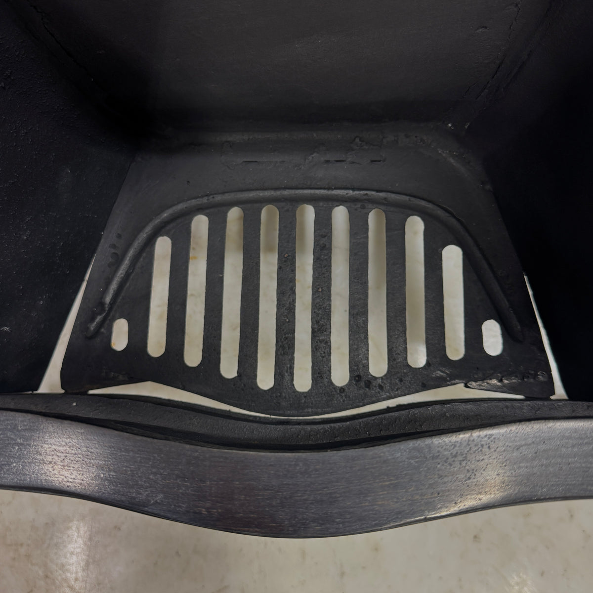 Reclaimed Cast Iron Fire Basket with Brass Finials and Decorative Apron