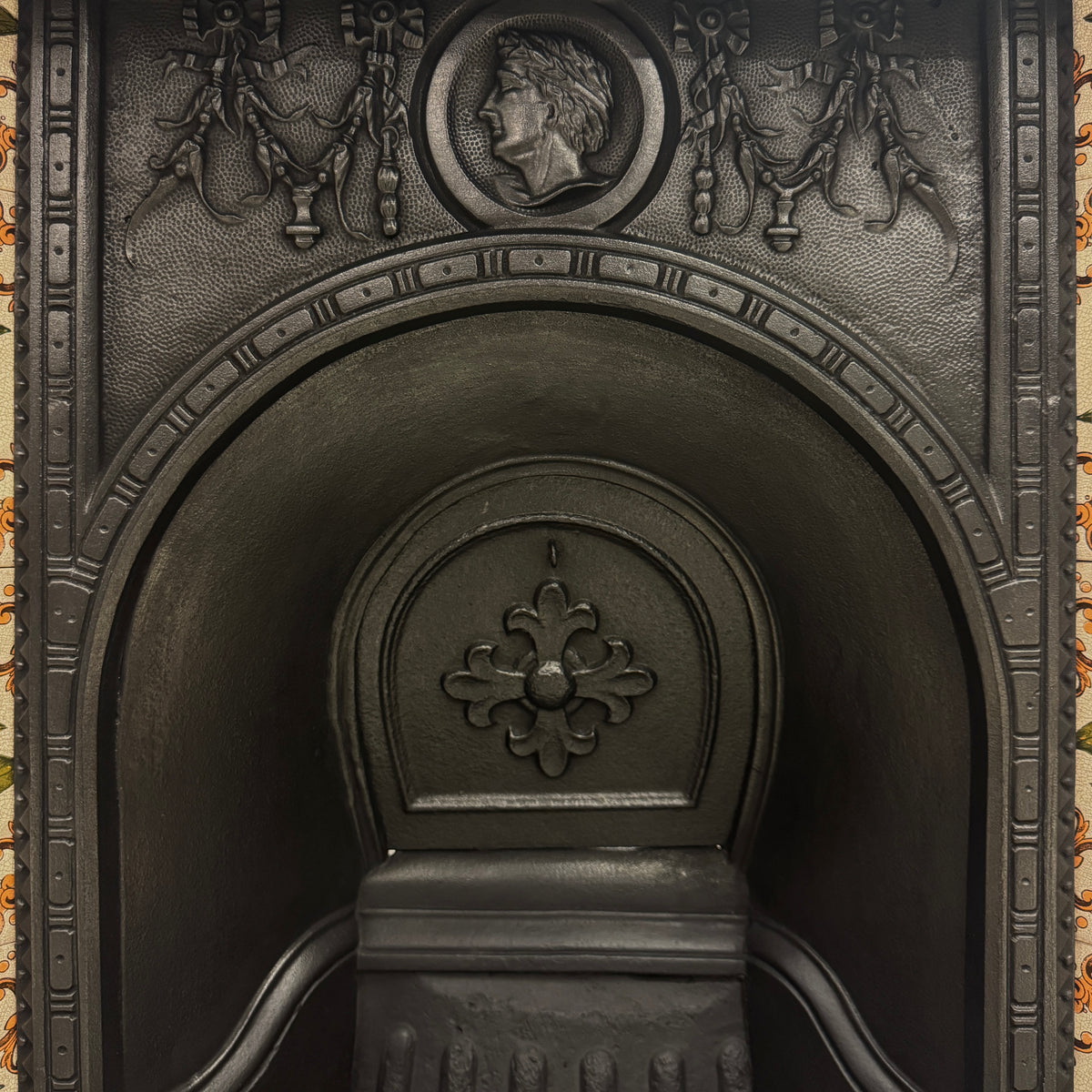 Victorian Cast Iron Tiled Fireplace Insert with Floral Panels | The Architectural Forum