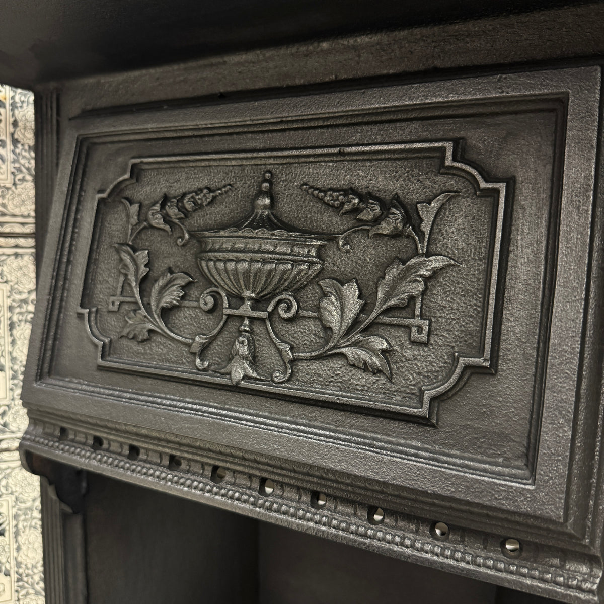 Antique Victorian Cast Iron Floral Tiled Fireplace Insert | The Architectural Forum