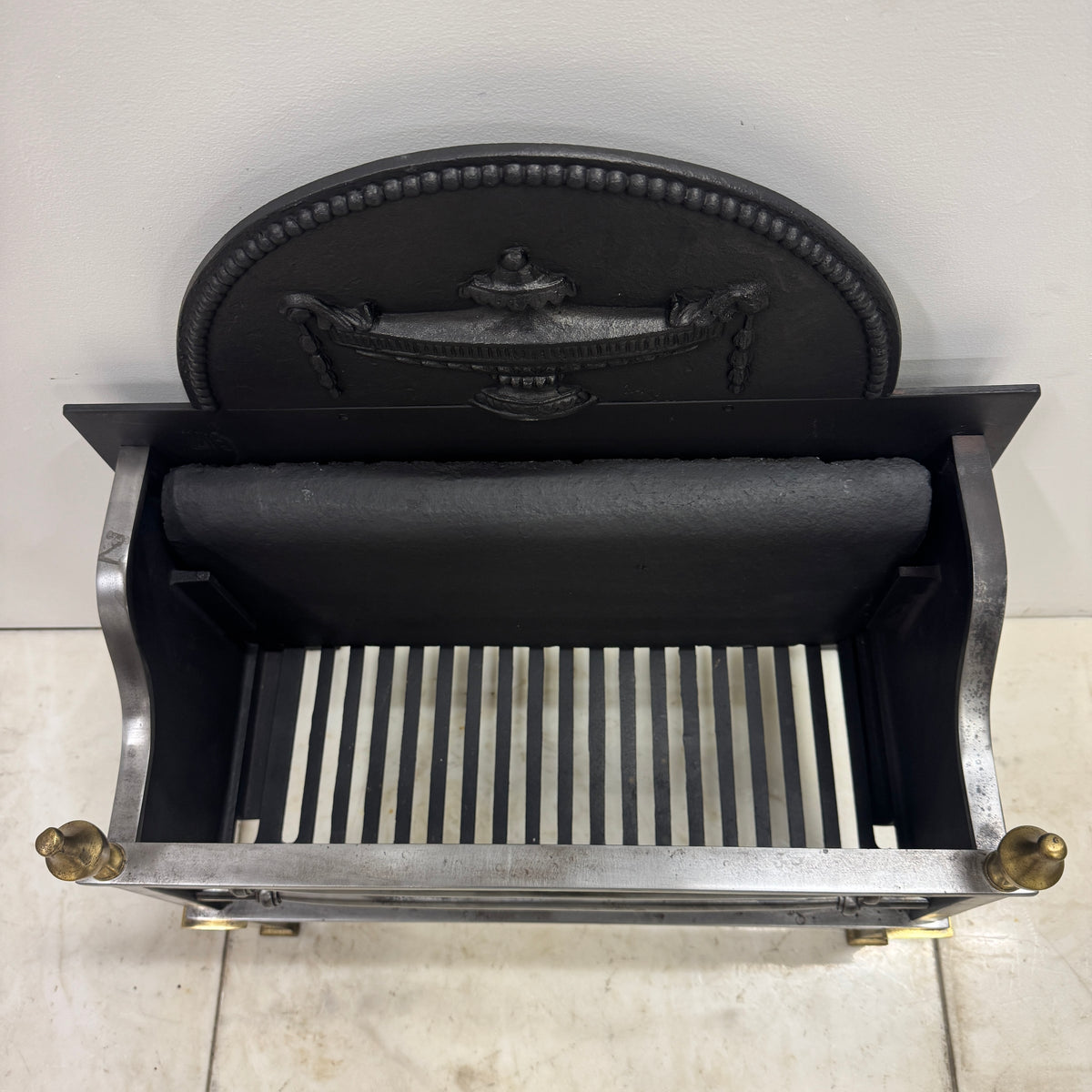 Regency-Style Reclaimed Fire Basket With Brass Finials