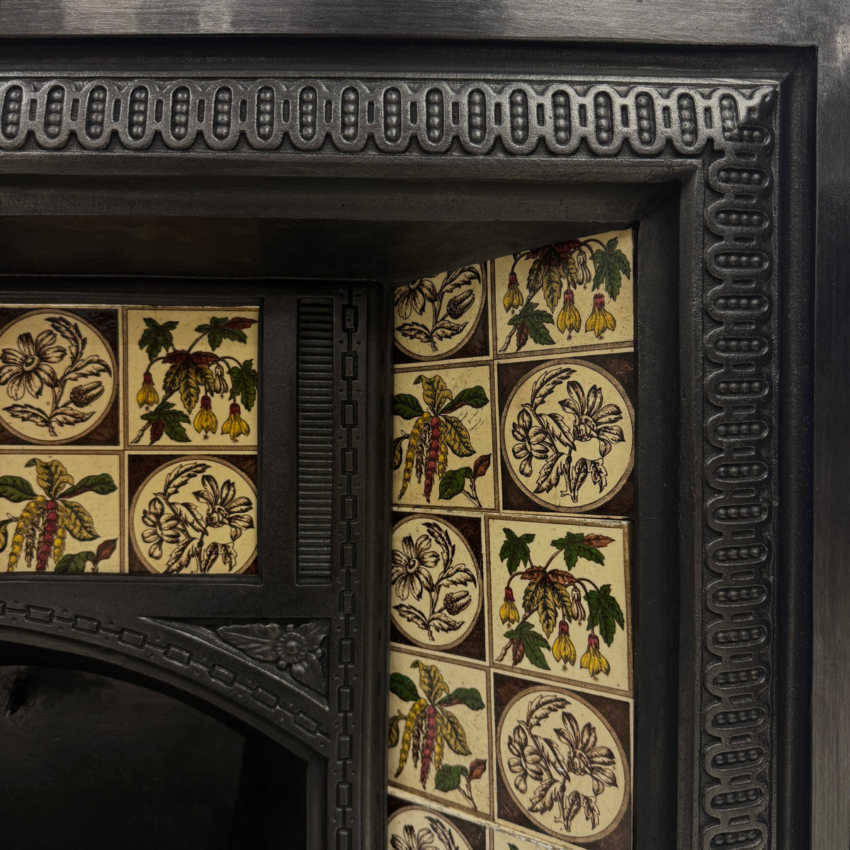 Antique Victorian Cast Iron Floral Tiled Fireplace Insert | The Architectural Forum
