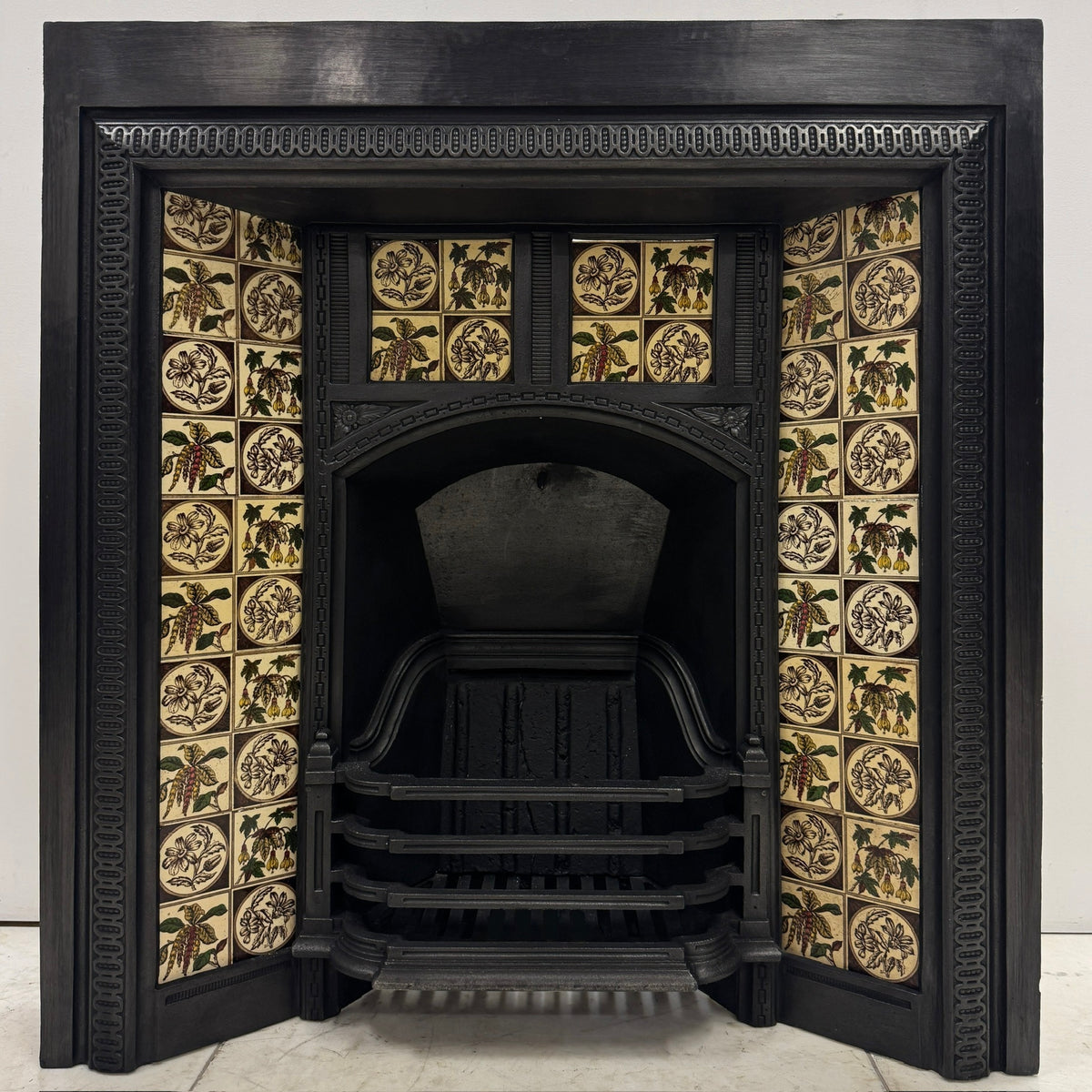 Antique Victorian Cast Iron Floral Tiled Fireplace Insert | The Architectural Forum