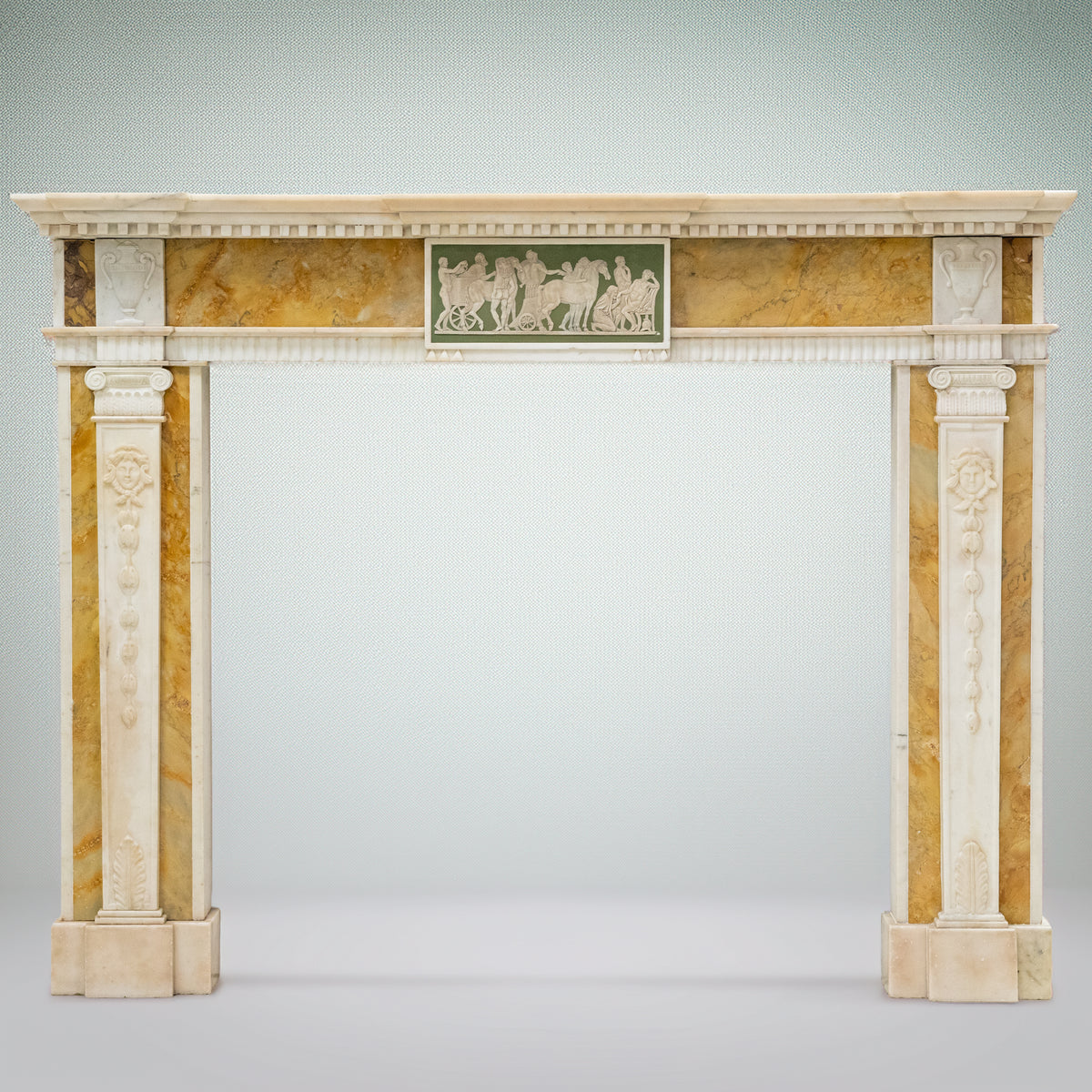Antique Regency Statuary & Siena Marble Fireplace Surround with Wedgwood Plaque