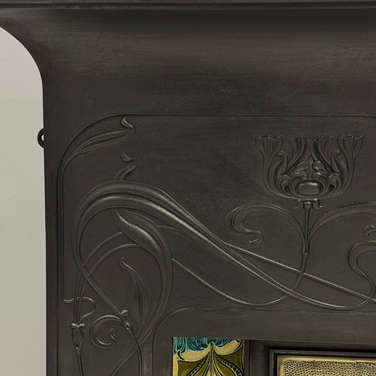 Antique Cast Iron Art Nouveau Combination Fireplace With Tiles