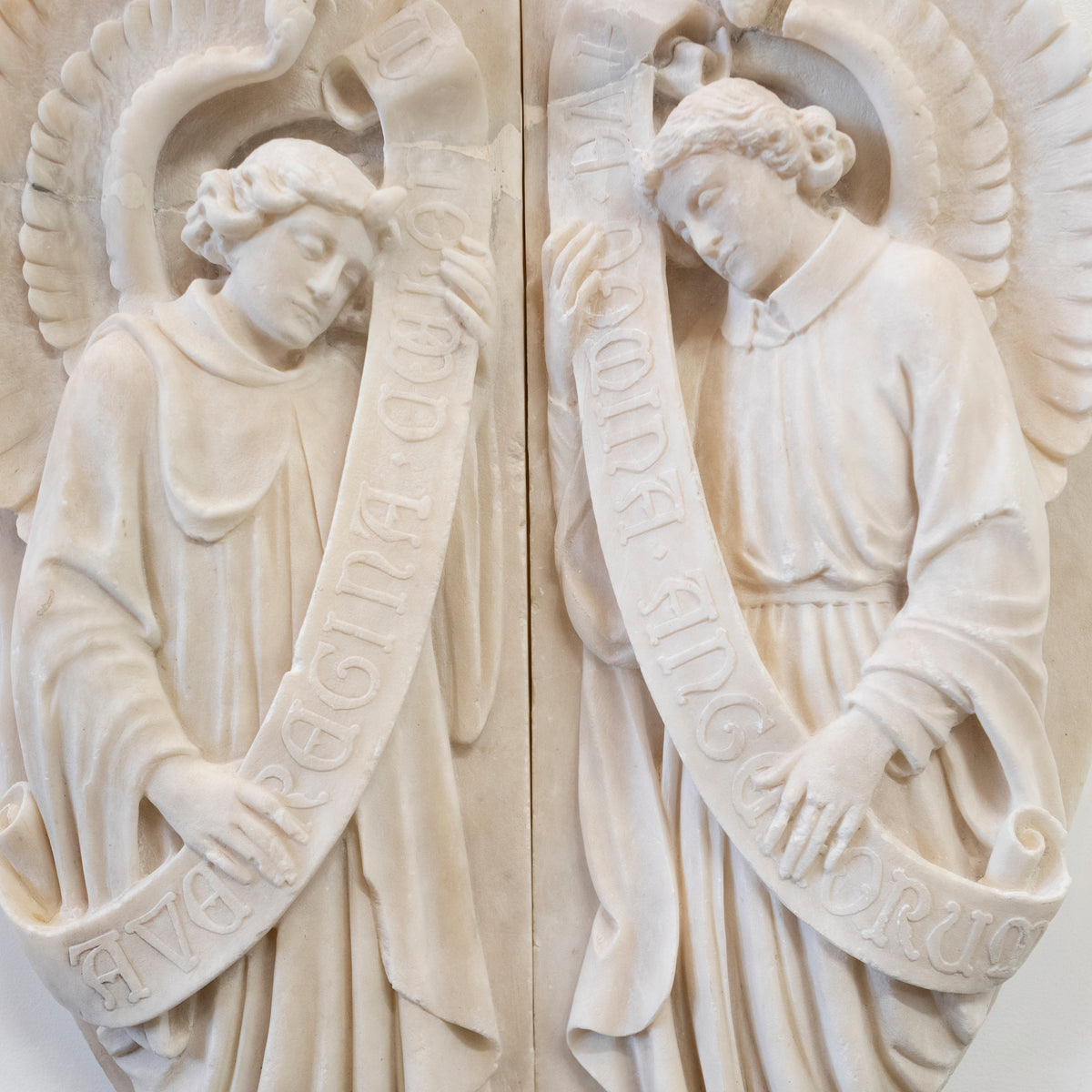Large Pair of Alabaster Carved Angel Decorative Wall Plaques | The Architectural Forum