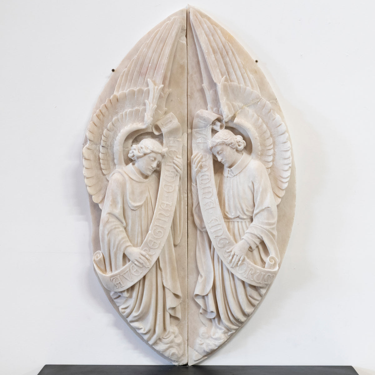 Large Pair of Alabaster Carved Angel Decorative Wall Plaques | The Architectural Forum