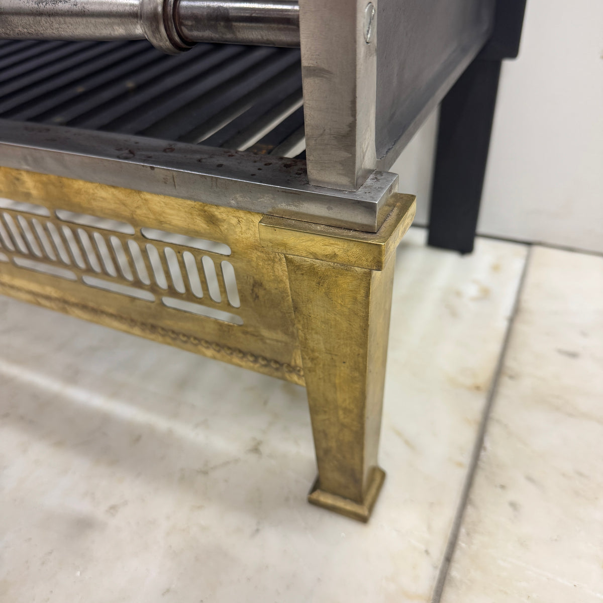 Regency-Style Reclaimed Fire Basket With Brass Finials