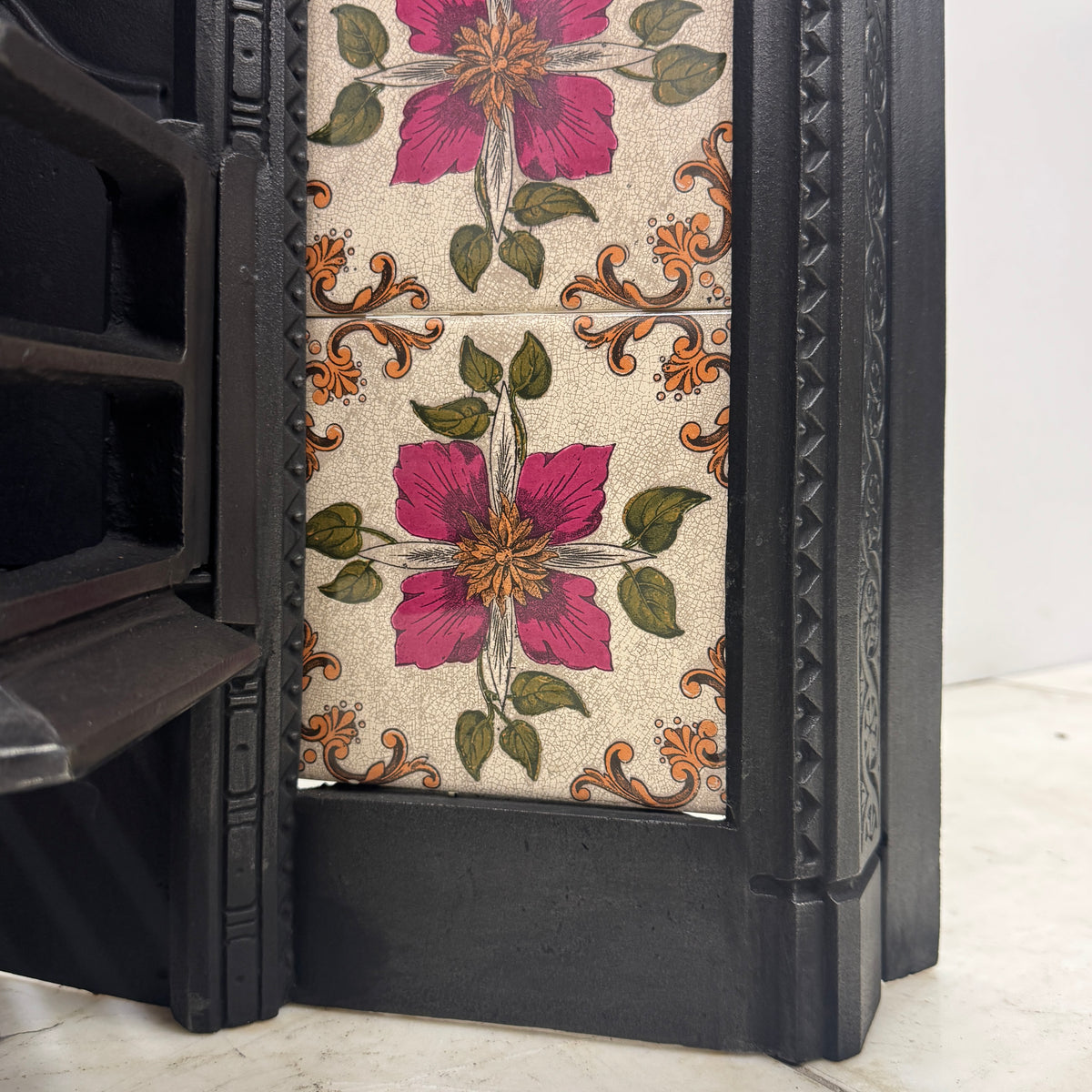 Victorian Cast Iron Tiled Fireplace Insert with Floral Panels | The Architectural Forum