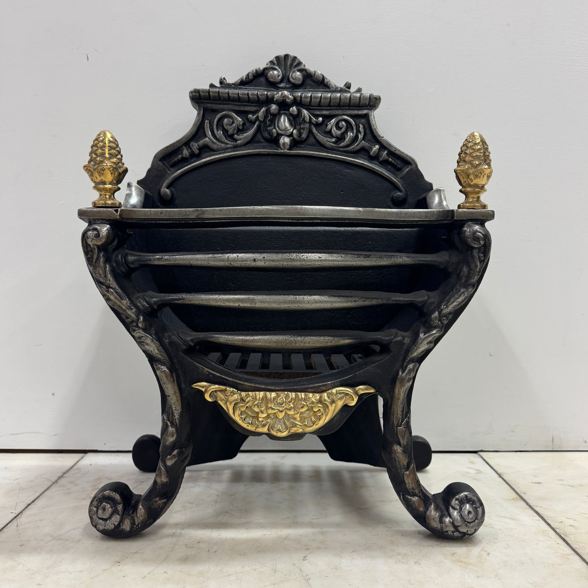 Reclaimed Cast Iron Fire Basket With Brass Finials | The Architectural Forum