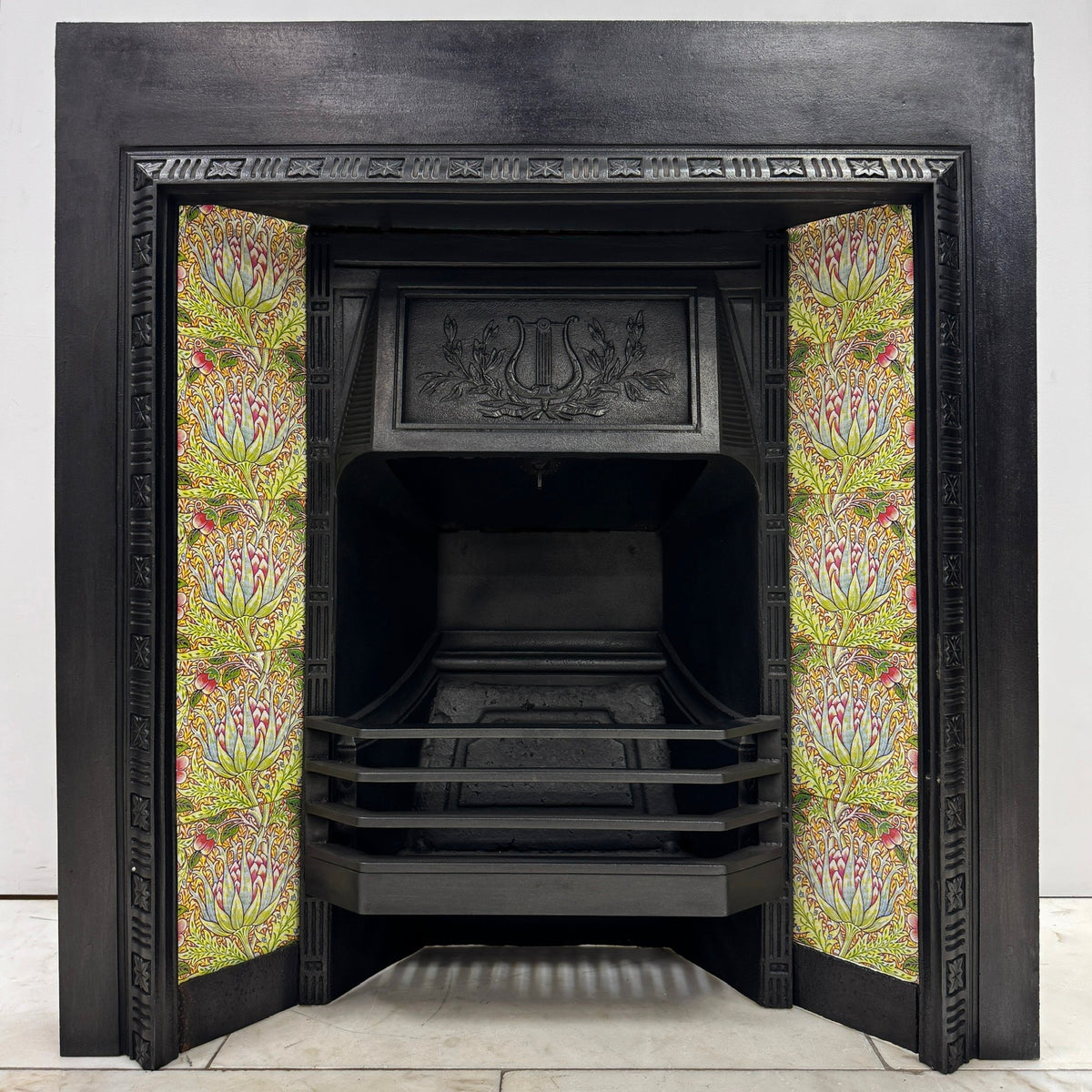 Antique Victorian Cast Iron Floral Tiled Fireplace Insert | The Architectural Forum
