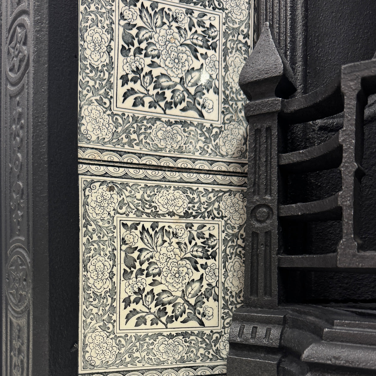 Antique Victorian Cast Iron Floral Tiled Fireplace Insert | The Architectural Forum