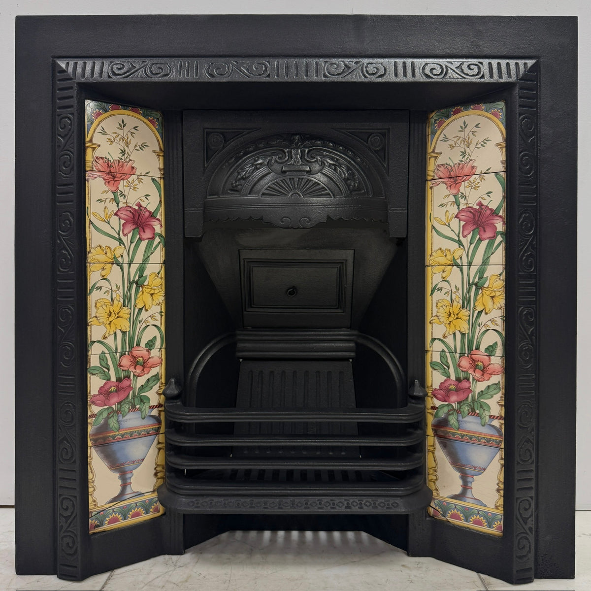 Victorian Cast Iron Tiled Fireplace Insert with Floral Panels | The Architectural Forum