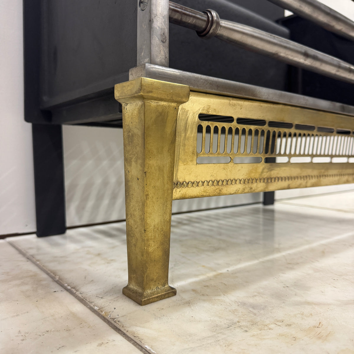 Regency-Style Reclaimed Fire Basket With Brass Finials