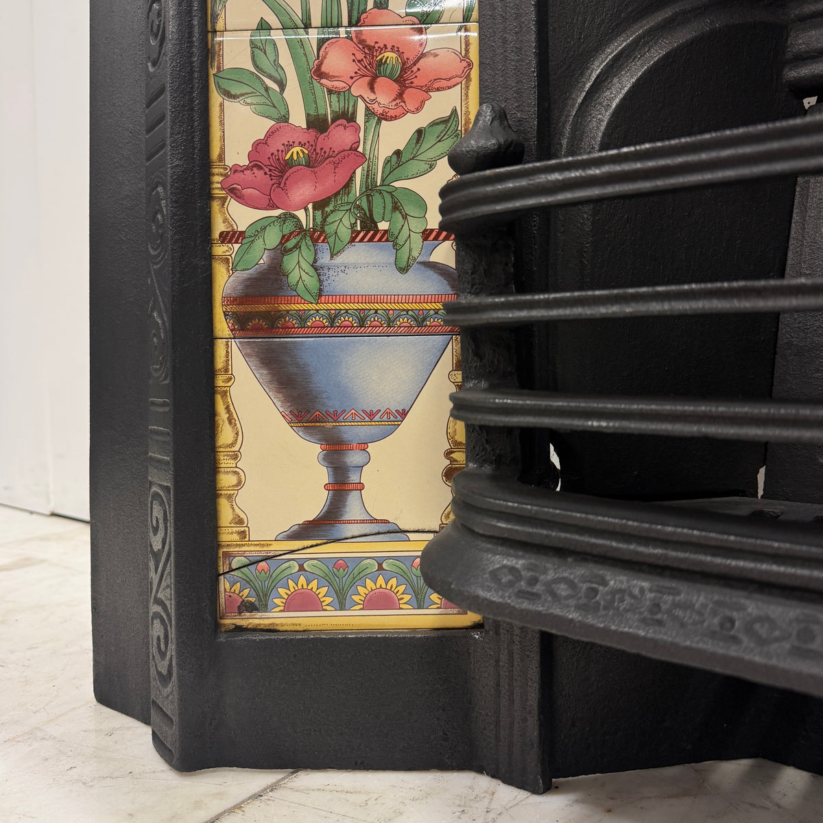 Victorian Cast Iron Tiled Fireplace Insert with Floral Panels | The Architectural Forum
