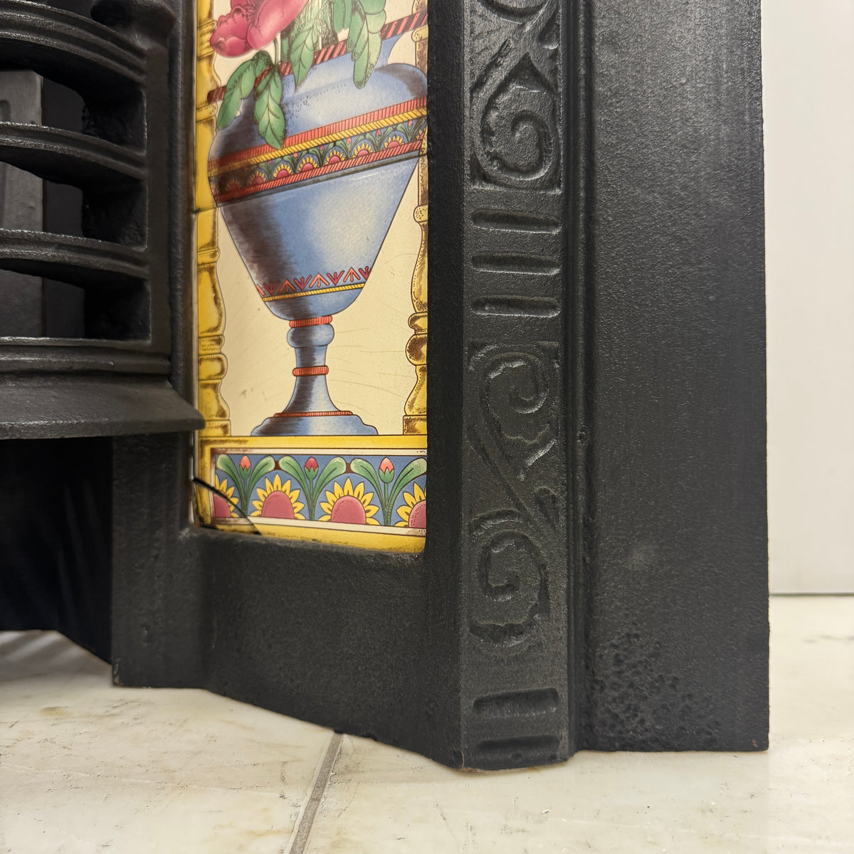 Victorian Cast Iron Tiled Fireplace Insert with Floral Panels | The Architectural Forum