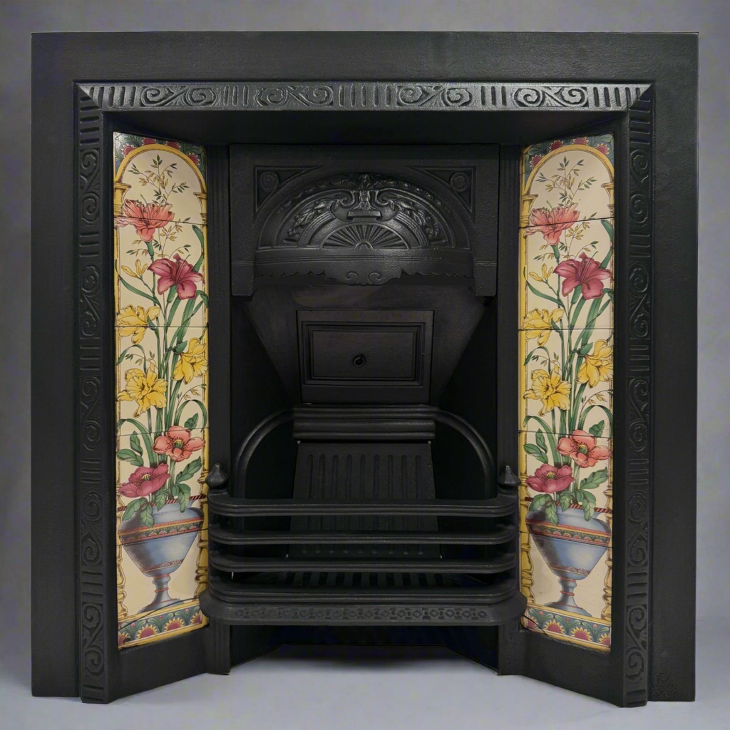 Victorian Cast Iron Tiled Fireplace Insert with Floral Panels | The Architectural Forum