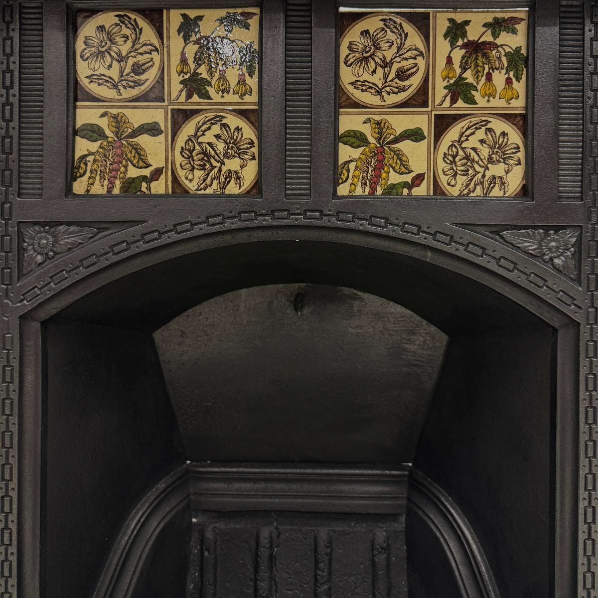 Antique Victorian Cast Iron Floral Tiled Fireplace Insert | The Architectural Forum