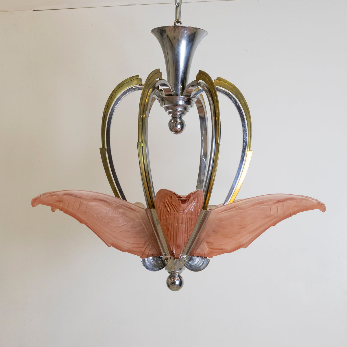 French Art Deco Ceiling Light Chandelier with Pink Glass | The Architectural Forum