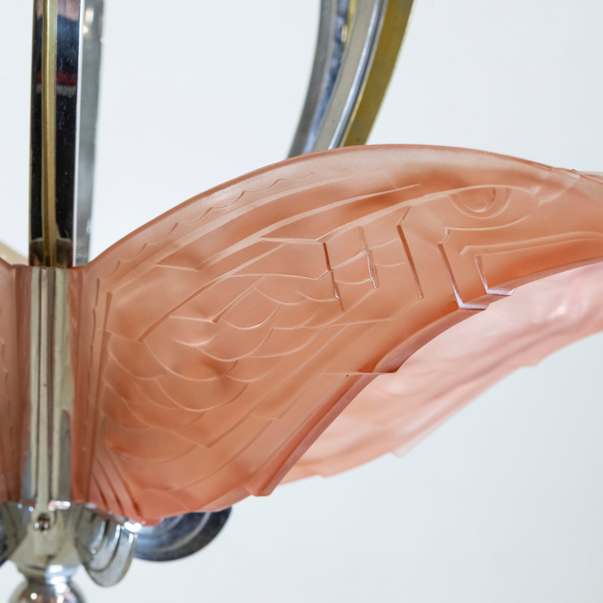 French Art Deco Ceiling Light Chandelier with Pink Glass | The Architectural Forum